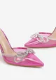 Różowe Sandały na Szpilce z Transparentnym Noskiem i Cyrkoniami Saralla