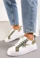Biało-Zielone Sneakersy Ozdobione Brokatem na Niskiej Platformie Leonare