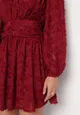 Bordowa Rozkloszowana Sukienka Koronkowa Mini Alatalo