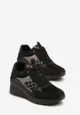 Czarne Sznurowane Sneakersy na Koturnie z Ozdobnymi Wstawkami Tuelie