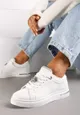 Biało-Srebrne Sneakersy na Płaskiej Podeszwie z Imitacji Skóry z Broszką Unattia
