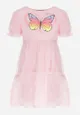 Różowa Sukienka z Brokatowym Motylkiem i Tiulowym Dołem Princessia
