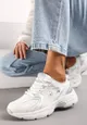 Biało-Srebrne Sportowe Sneakersy z Imitacji Skóry z Ozdobnymi Paskami Vilirea