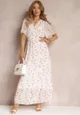 Biała Rozkloszowana Sukienka z Elastyczną Gumką w Pasie Matalie