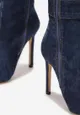 Niebieskie Jeansowe Kozaki na Szpilce z Kieszenią Vefiano