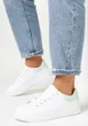 Biało-Jasnozielone Sneakersy Sznurowane na Płaskiej Podeszwie Azih