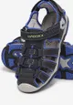 Granatowo-Niebieskie Sandały w Sportowym Stylu ze Skórzaną Wkładką i Rzepami Lenila