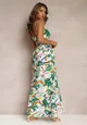 Jasnozielona Rozkloszowana Sukienka Maxi na Ramiączkach z Kopertowym Dekoltem i Gumką w Talii Ellama
