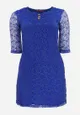 Niebieska Koronkowa Sukienka Mini z Metaliczną Nitką Adonta