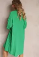 Zielona Sukienka Mini z Bawełny z Ozdobnymi Rękawami i Wiązaniem przy Dekolcie Shamika