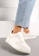 Beżowo-Białe Sneakersy na Niskiej Platformie z Ozdobnymi Przeszyciami Huviena