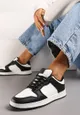 Czarne Sznurowane Sneakersy na Płaskiej Podeszwie z Imitacji Skóry Bioriana