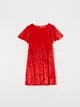 Wygodna sukienka wykonana z marszczonego weluru. - czerwony