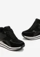 Czarne Sneakersy na Platformie i Ukrytej Koturnie z Metalicznymi Wstawkami Neness