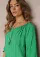 Zielona Bluzka Hiszpanka z Ozdobnym Wiązaniem i Haftem Chesa