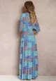 Niebieska Sukienka Maxi z Krótkim Rękawem i Gumkami w Talii z Wiskozy Aveda
