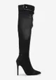 Czarne Jeansowe Kozaki na Szpilce z Długą Cholewką Imitującą Nogawkę Bisratta