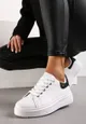 Biało-Czarne Sneakersy na Platformie z Cyrkoniami i Brokatem z Tyłu Asisia