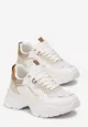 Biało-Złote Sneakersy na Grubej Podeszwie z Metalicznymi Wstawkami Andoma