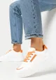 Biało-Pomarańczowe Sneakersy Sznurowane na Grubej Podeszwie Meandedi