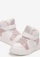 Biało-Różowe Buty Sportowe za Kostkę z Rzepem i Kolorowymi Wstawkami Serakina