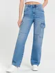 Spodnie jeansowe z kieszeniami cargo oraz ozdobnymi przeszyciami, wkonane w 100% z bawełny. - niebieski
