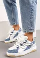 Niebieskie Sneakersy z Ozdobnymi Sznurówkami na Niskiej Platformie z Perforacją Dearias
