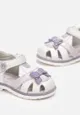 Biało-Fioletowe Brokatowe Sandały na Płaskiej Podeszwie z Ozdobnymi Naszywkami i Skórzaną Wkładką Blimia