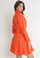 Pomarańczowa Ażurowa Sukienka Bawełniana z Wiązanym Paskiem Ilerah