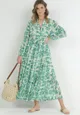 Zielona Sukienka Maxi w Kwiaty z Guzikami i Materiałowym Paskiem Kinzey