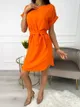 Pomarańczowa Sukienka z Paskiem