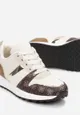 Beżowe Sznurowane Sneakersy przed Kostkę z Modnym Wzorem Helephne