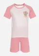 Różowe 2-częściowy Komplet Piżamowy z T-shirtem i Szortami Hefienne