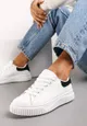 Biało-Czarne Sznurowane Sneakersy z Metaliczną Wstawką i Żłobieniami Komparre