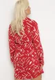 Czerwona Sukienka Mini o Koszulowym Kroju w Abstrakcyjne Paseczki Mirattes