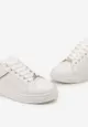 Biało-Złote Sznurowane Sneakersy z Ekoskóry z Błyszczącym Detalem Marnitta