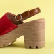 Czerwone damskie ażurowe sandały na słupku Noria - Obuwie - Czerwony