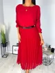 Czerwona Plisowana Sukienka z Paskiem 7188-131-A