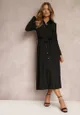 Czarna Długa Sukienka Koszulowa z Wiązaniem w Talii Levae