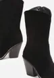 Czarne Botki Kowbojki z Imitacji Zamszu na Stożkowym Obcasie Tabni