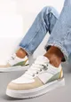 Biało-Beżowe Sneakersy z Metaliczną Wstawką na Podeszwie Giacobbe