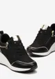 Czarne Sneakersy Ozdobione Suwakiem i Metalowymi Aplikacjami na Koturnie Warranta