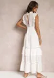 Biała Rozkloszowana Sukienka z Falbankami i Koronką Apoline