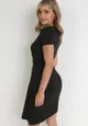 Czarna Kopertowa Sukienka Mini z Krótkim Rękawem i Marszczeniem w Talii Kamilan