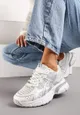 Białe Sneakersy na Grubej Podeszwie z Siateczkową Cholewką i Sznurowaniem Ravare