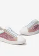 Biało-Różowe Sneakersy na Płaskiej Podeszwie z Ozdobnymi Wstawkami i Brokatem Jivina