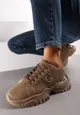 Ciemnobeżowe Sneakersy przed Kostkę z Metalicznym Zdobieniem na Grubej Podeszwie Umsine
