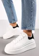 Białe Sznurowane Sneakersy na Platformie z Aplikacją przy Sznurówkach Khirlie