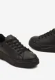Czarne Sznurowane Sneakersy z Ekoskóry na Grubej Podeszwie ze Żłobieniami Skripta