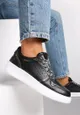 Czarne Sneakersy z Kolorowymi Sznurówkami i Metalicznymi Wstawkami Lania